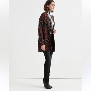 Lucky Brand Ikat Cardigan Southwestern Open Front Wool Blend S